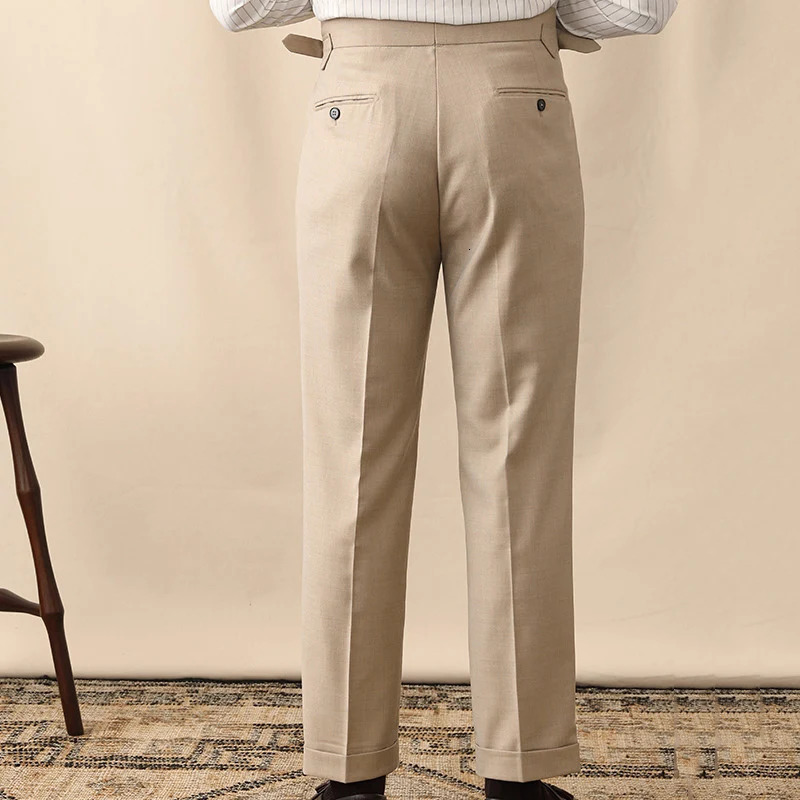 Fall Italian Mens Formal Pantalones Hombre Dress Ankle Pants British High Waist Straight Social Trouser 250313