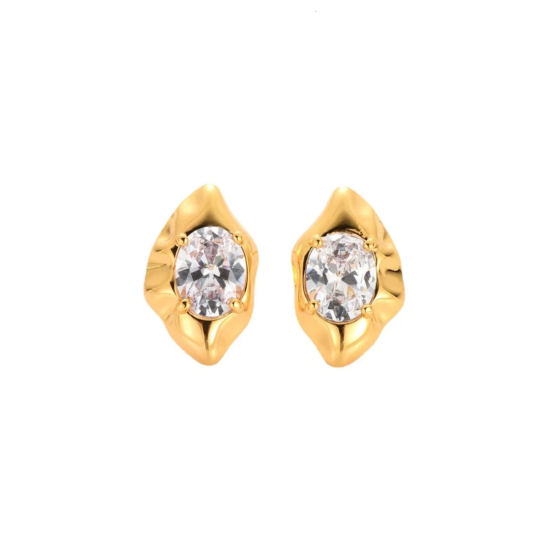 Europe America Gold and Silver Oval Irregular Diamond Earrings Womens Simple Fashion Jewelry Trend 250314