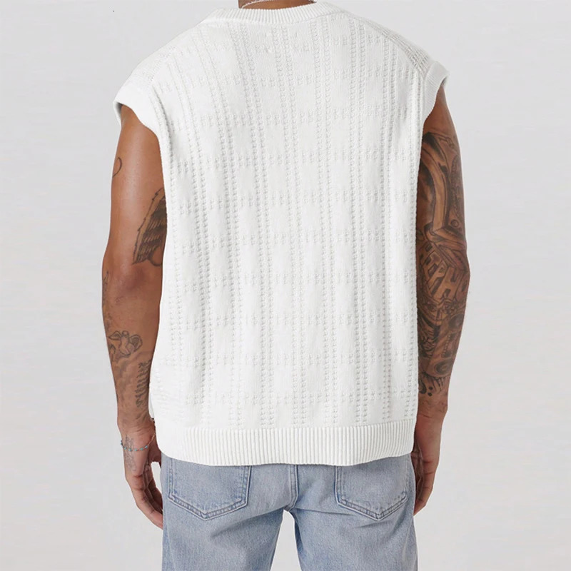 Fashion Hollow Out Mens Knitting Tank Tops Summer Trendy Loose Sleeveless Button V Neck Vest Men Cardigans Streetwear Camisoles 250310