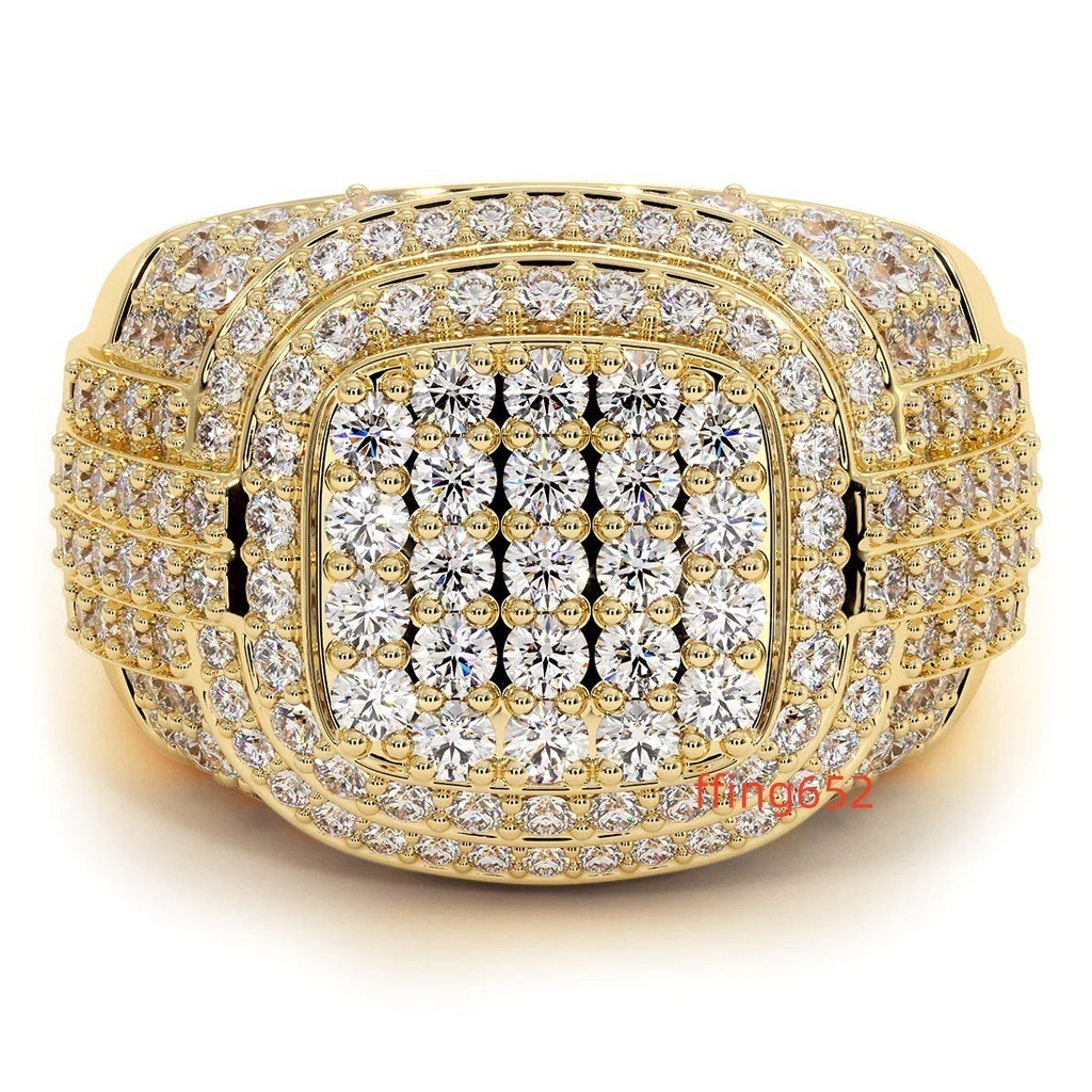 Luxury Custom Jewelry Hip Hop Ring Crafted in 925 Sterling Silver Moissanite Round Brilliant Cut Diamond with VVS Clarity