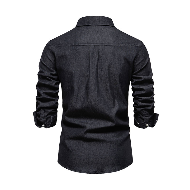 Men's Button Down Shirts Denim Long Sleeve Casual Loose Shirt Tops with Pockets m085