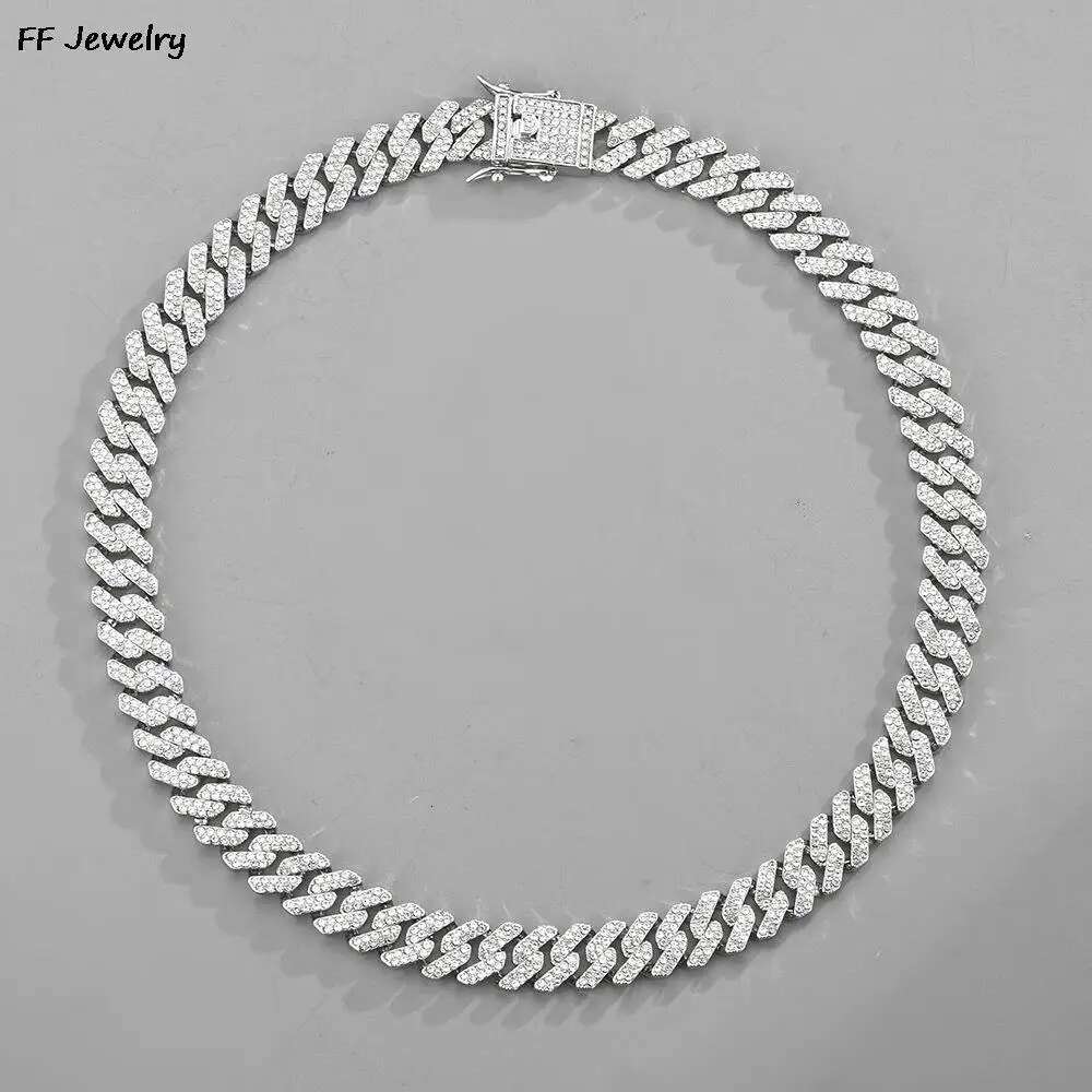 2025 New model 12mm Women Hip Hop Iced Out Bg Prong Cuban Paved Rhie k Chain Choker Necklace Men Jewelry