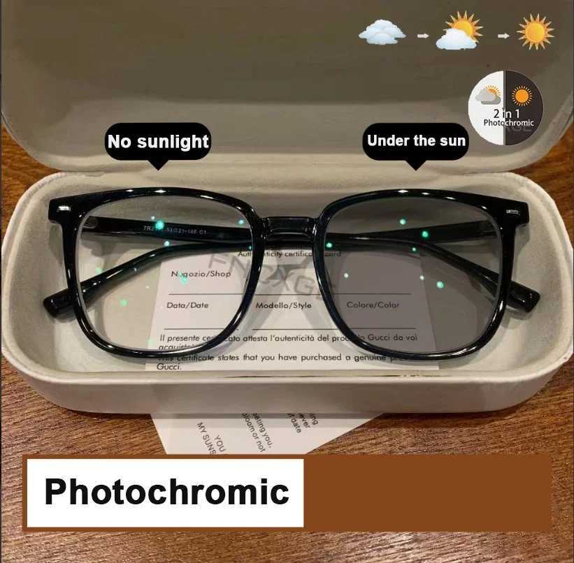 Sunglasses mens photochromic glasses square black thick frame anti blue light sunglasses UV400 W250315