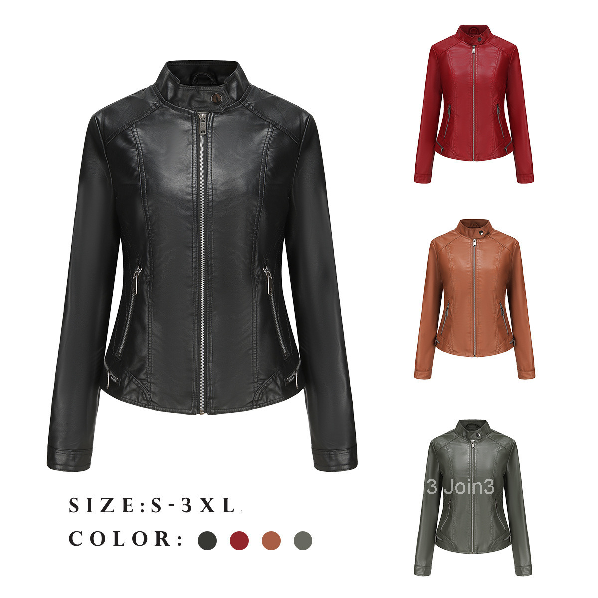 Fashion New Womens Leather Long Sleeve Spring and Autumn Thin Jacket