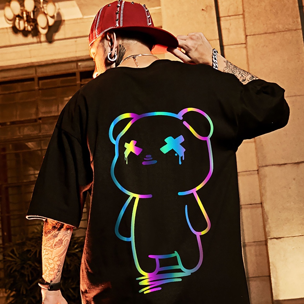 Designer Reflective T-shirt Pure Cotton Couple Casual Party Color T-shirt Top Hip Hop Street Short Sleeve Large Size Fashion