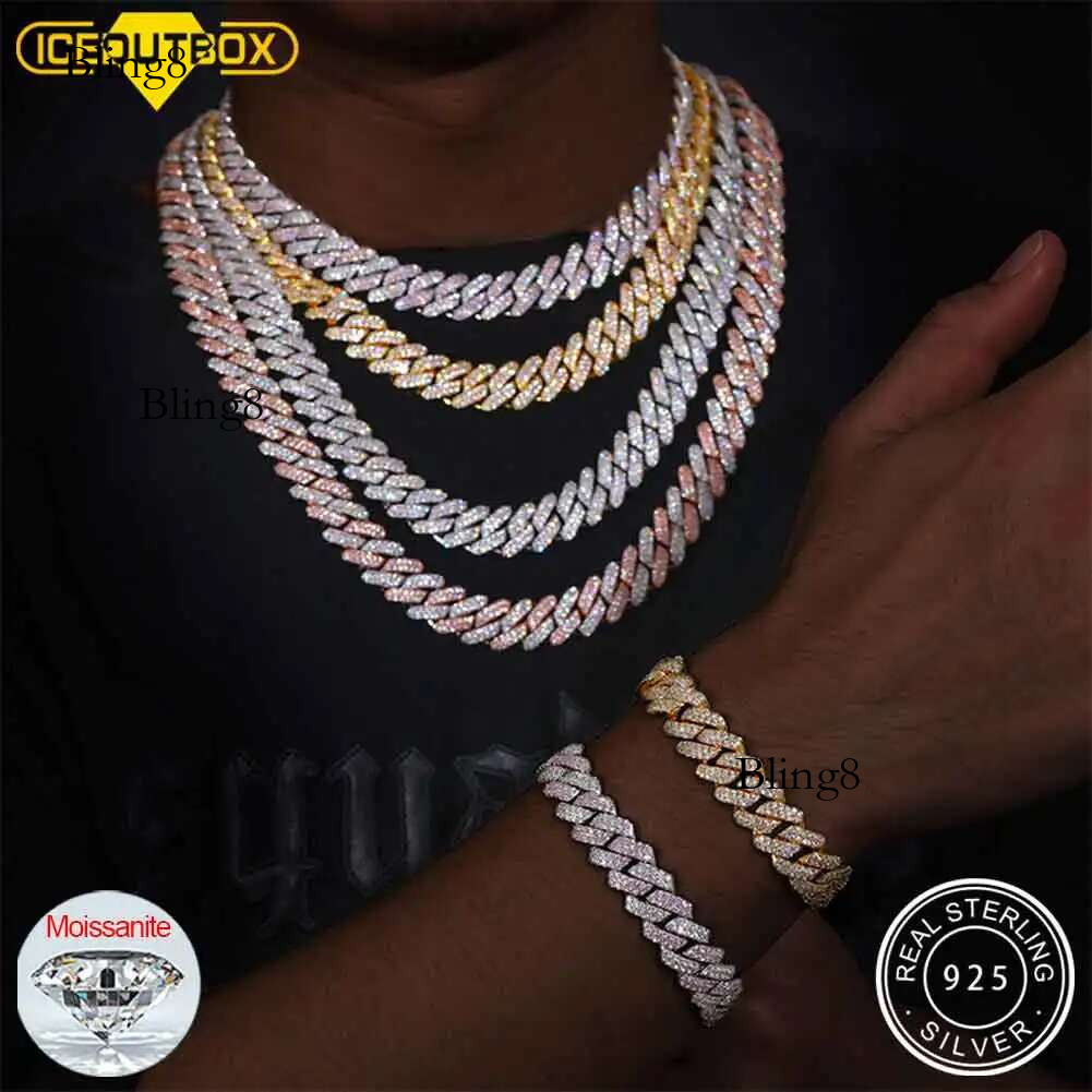 14MM Unisex VVS1 Full Moissanite Cuban Chain Necklace for Man Women Sterg Sier Hip Hop Jewelry Gifts High Quality 2025