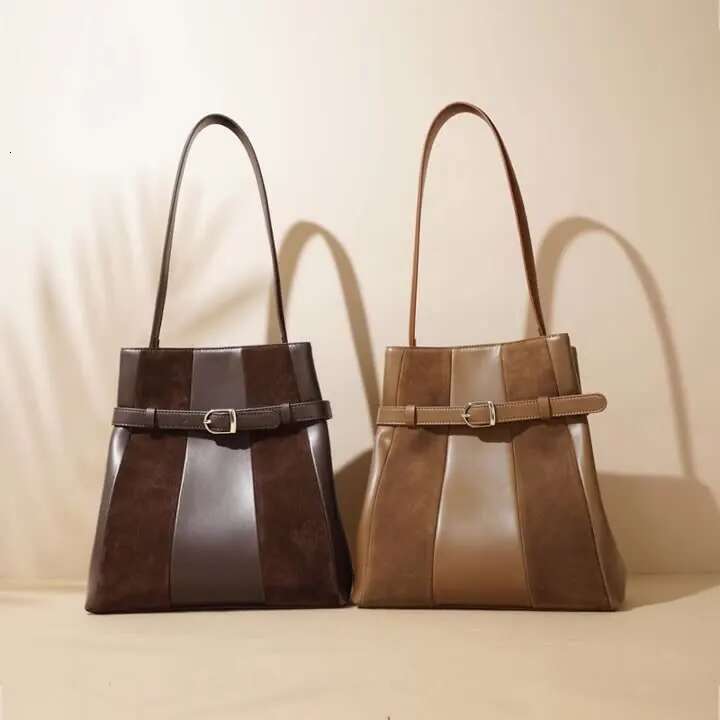 Slouchy Top Handle Tote Genuine Leather Retro Shoulder Travel Handbag Bag Brown Suede Bags For Women