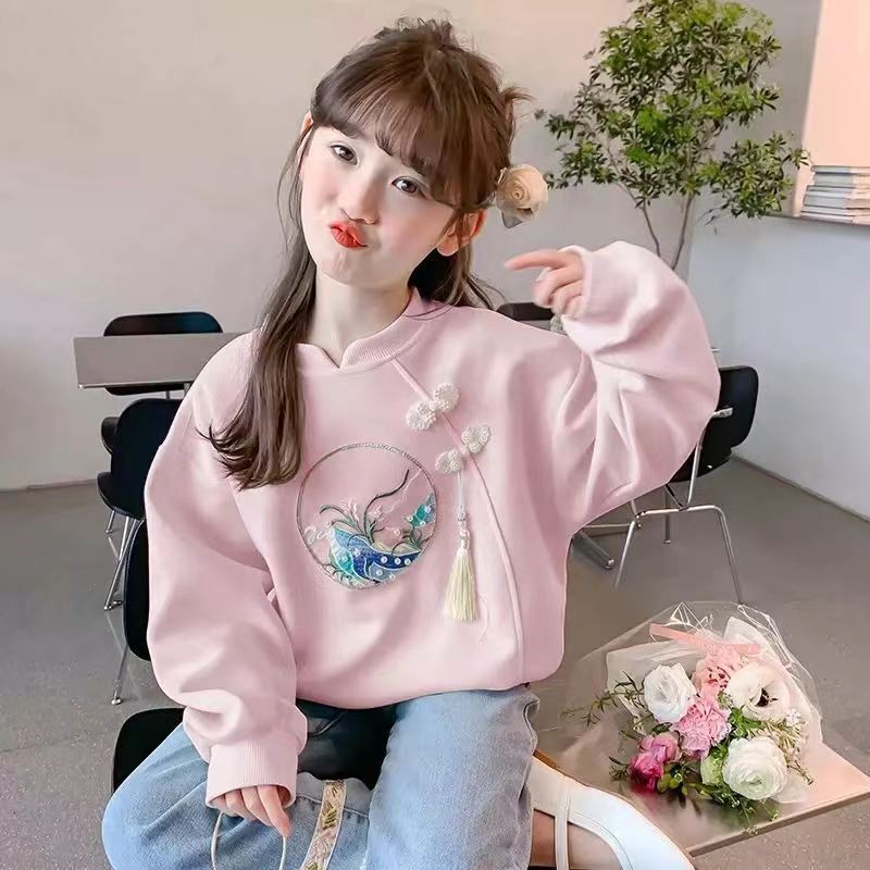 Ddmyshoesvip Girls Hoodie Western Style Spring And Mid To Large Children S Long Sleeved Top New Girls Autumn Outfit