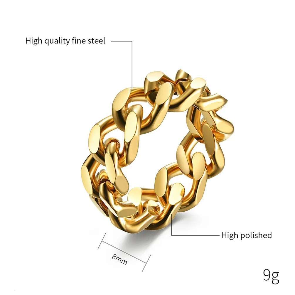 8mm Gold/Black/Sier Color Stainless Steel k Chain Ring for Women and Men Never Fade Size 5-13 Wholesale
