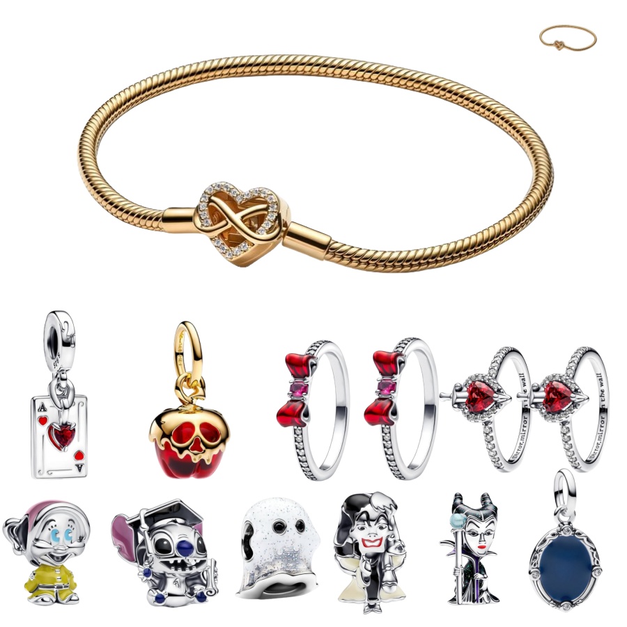 Designer new Charm Bracelets Heart Bracelet Red Bow Rings 925 silver Snow White Full Collection Set Magic Mirror Dangle Charms Pendant Luxury Jewelry Mother Day Gift