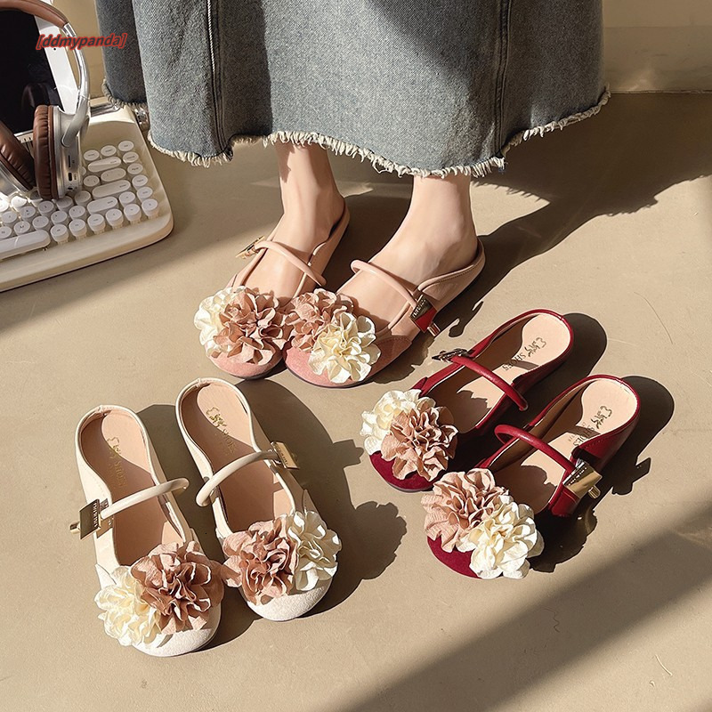French Fairy Style Flat Bottom Mary Jane Baotou Half Slippers for Women in Summer 2025 Design Sense Fashionable Outerwear Single Shoes ddmypanda