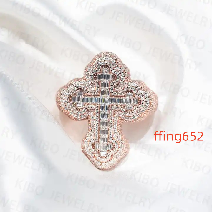 2025 Luxury Rapper Jewelry Hip Hop Cross 925 Silver Ring VVS Moissanite Ring Iced Out Rose Gold Plating Custom Rings for Men