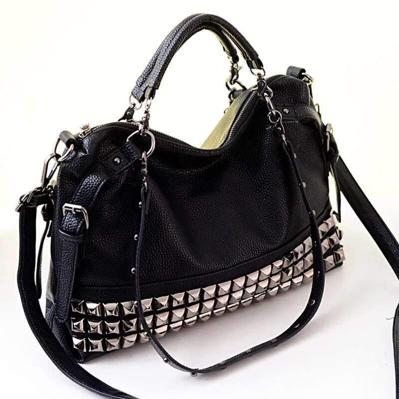 2025 new rivet women's PU leather designer fashion cowhide women's crossbody bag shoulder bag large bag2