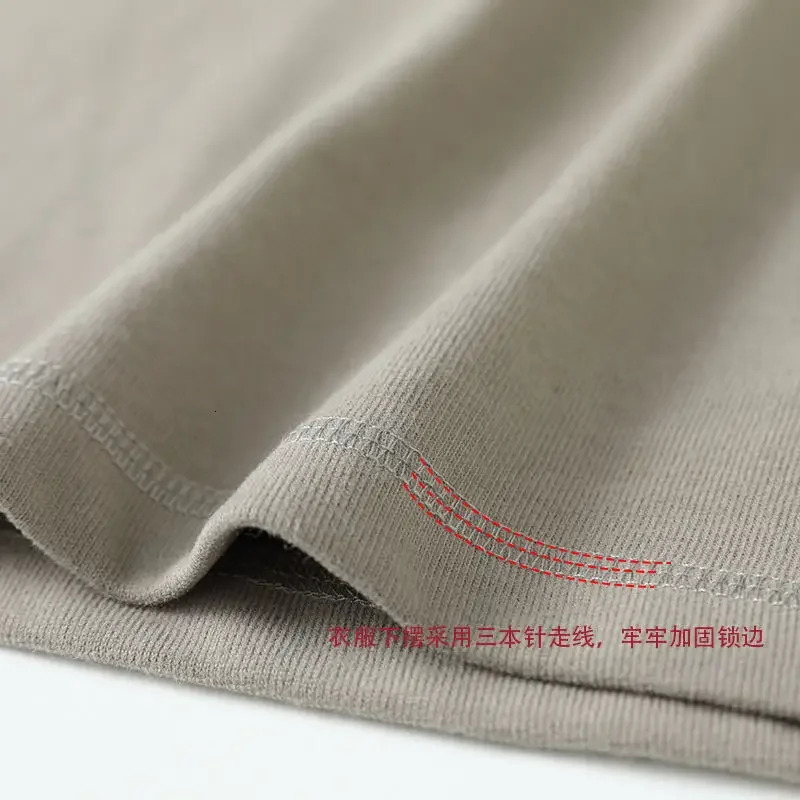 Summer Japanese Cotton T-shirt Mens brushed round neck thick cotton short sleeved khaki T-shirt 250314