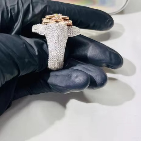 Custom Made VVS Moissanite Diamond 24K Rose Gold Plated Championship Ring for Business Use