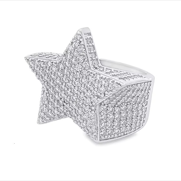 Hip Hop Style Iced Gold Plated 925 Sterling Silver STAR Ring VVS Moissanite Diamond Certified for Party Men and Women