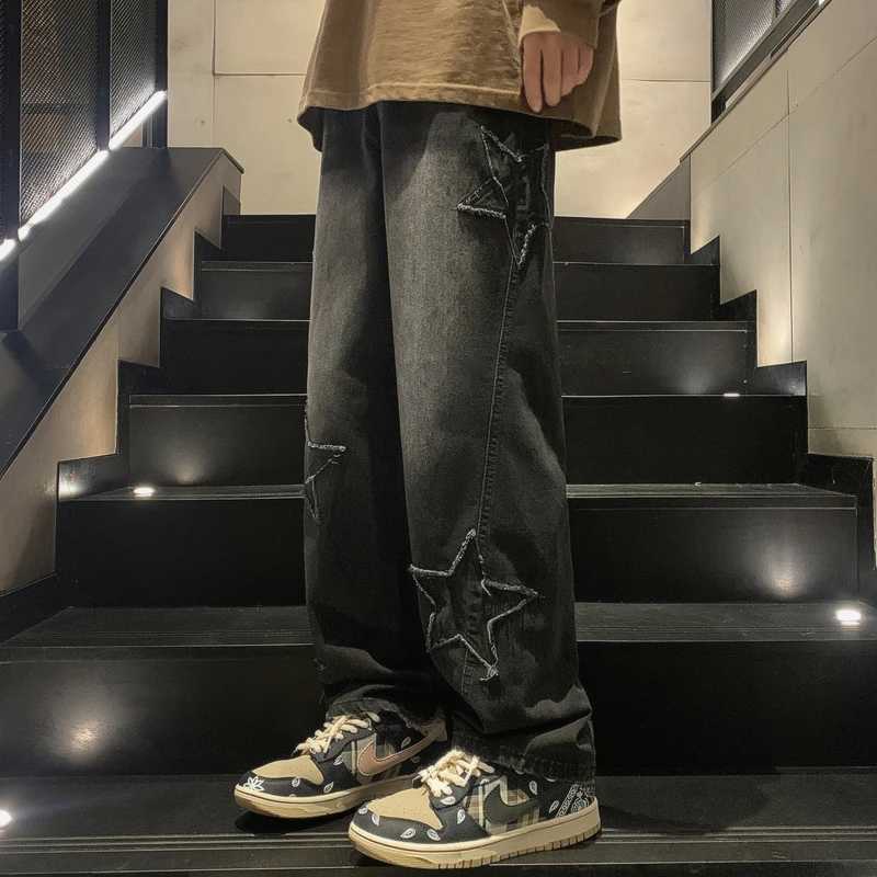 Star Embroidery Straight Casual Men Jeans Gothic Neutral New Wide Leg Loose Hip-hop Fashion Youth Streetwear Denim Trousers Y2KT250319