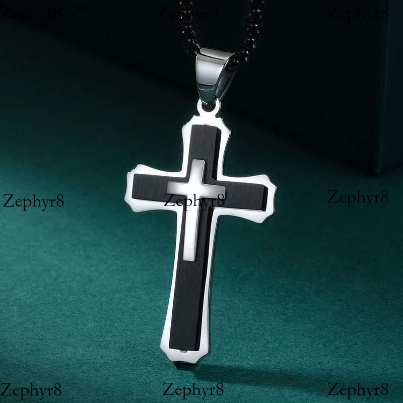 2025 New model Creative Double-layer Cross Hip Hop Necklace for Men Stainless Steel Jewelry Halloween Party Gift