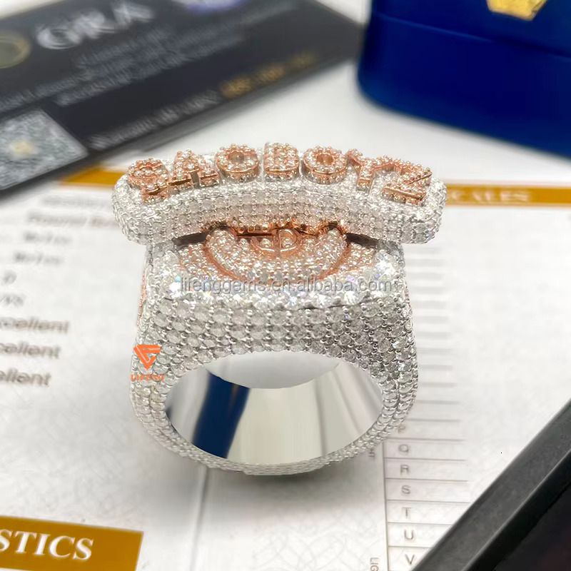 Lifeng Jewelry Hot Style Hip Hop Moissanite Ring Ice Out 925 Silver Moissanite Custom Champion Ring