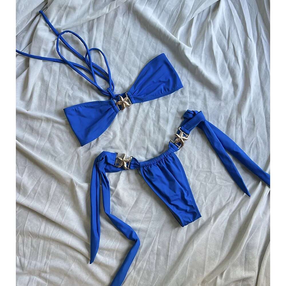 Push on bikini women's swimsuit 2025 sexy swimsuit starfish bikini set thong Brazilian bikini swimsuit solid swimsuit