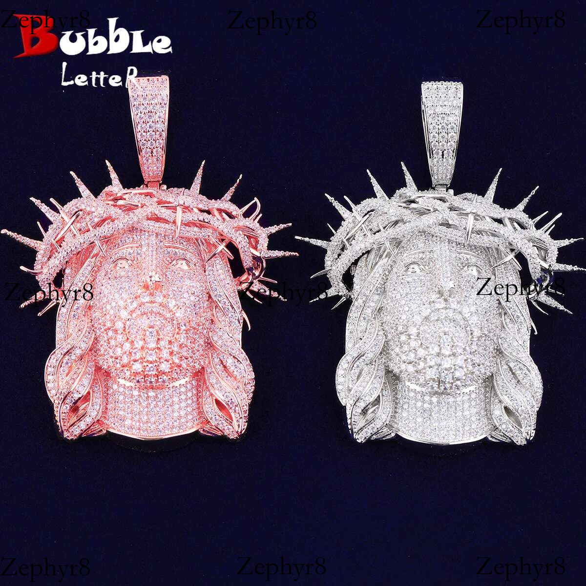 Bubble Letter Iced Out Ratten Jesus Necklace Pendant for Men Prong Setting Cubic Zirocnia Hip Hop Jewelry