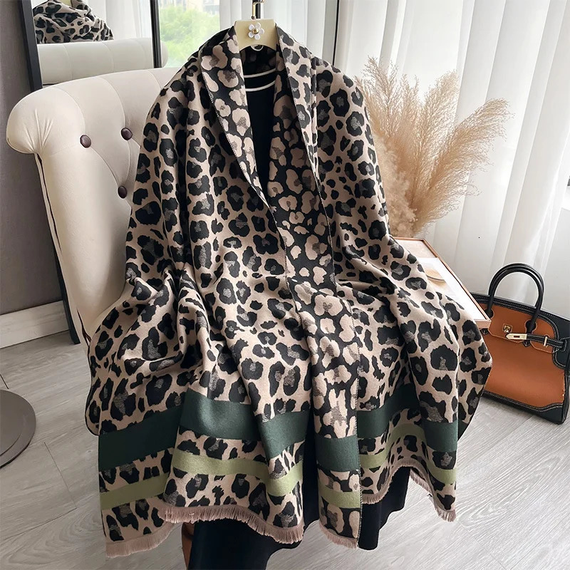 leopard print winter cashmere scarf for womens warm Pashmina shawl bag womens thick blanket soft Bufanda Foulard 250314