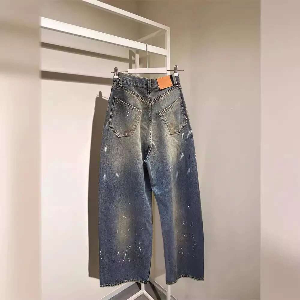 2024 Autumn Women's Graffiti Loose Jeans Wide-Leg Vintage Trendy Design Comfortable Straight Trousers