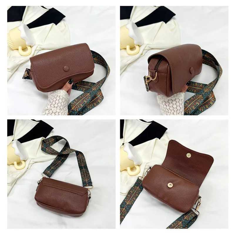 Comfortable PU leather wide shoulder strap cross body bag casual flip up womens shoulder bag used for gifts designer handbags and wallets Y250315