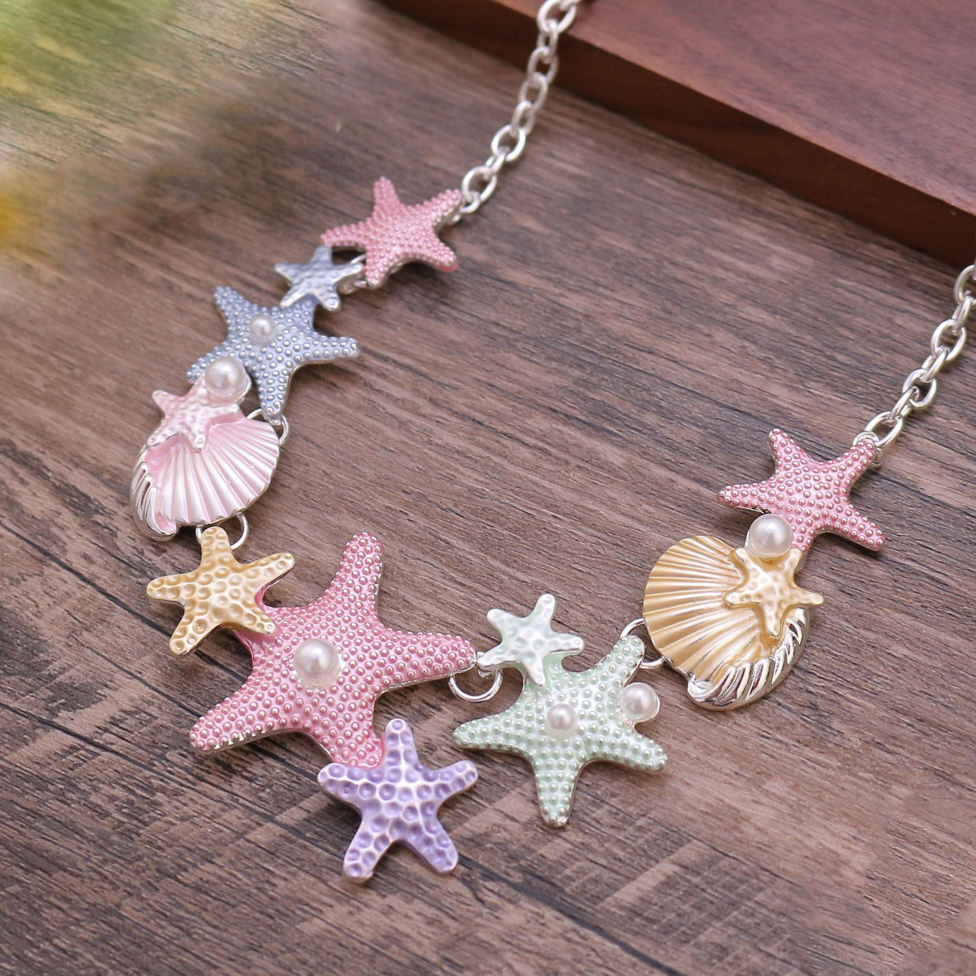 Colorful Oil Shell Starfish Necklace Small Sweet and Cute Ladies Versatile Necklace with a Fresh and Unique Design