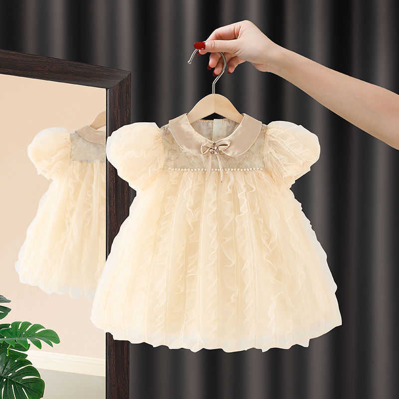 Girl's Dresses Girls' dress, summer dress, 2024 new children's clothing, children's bubble sleeve dress, children's one year 