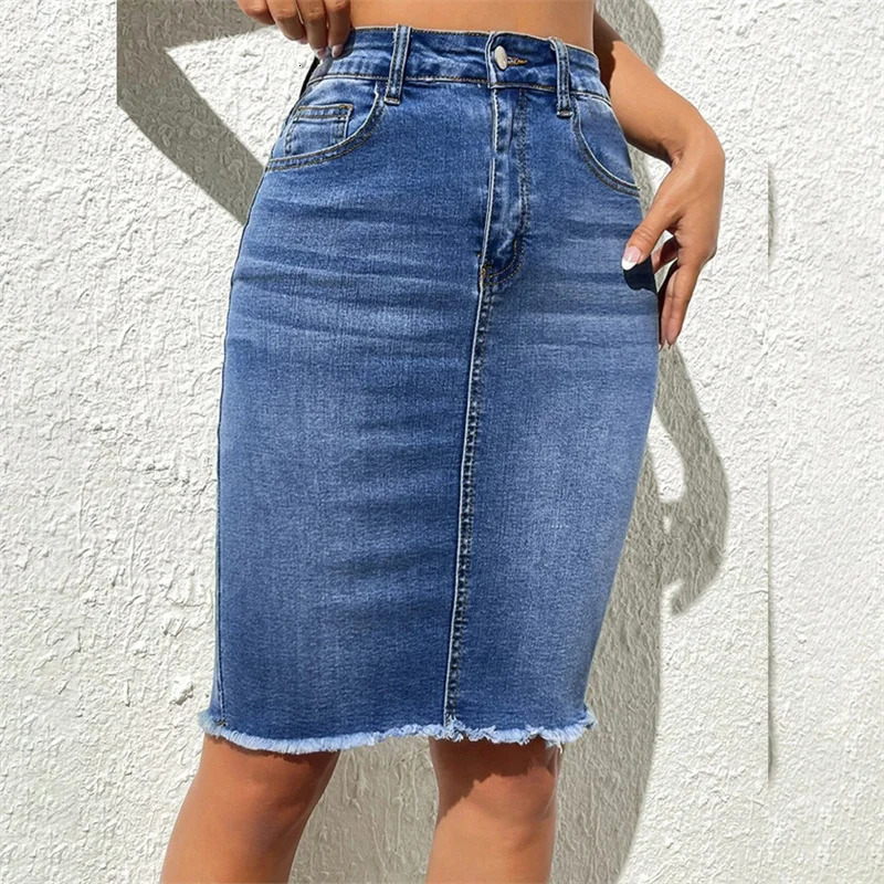 Fashion High Waist Denim Skirt Women Tassel Decoration Hem Wrap Hip Half-body Dress Female Summer Daily Casual Trend Streetwear 250311