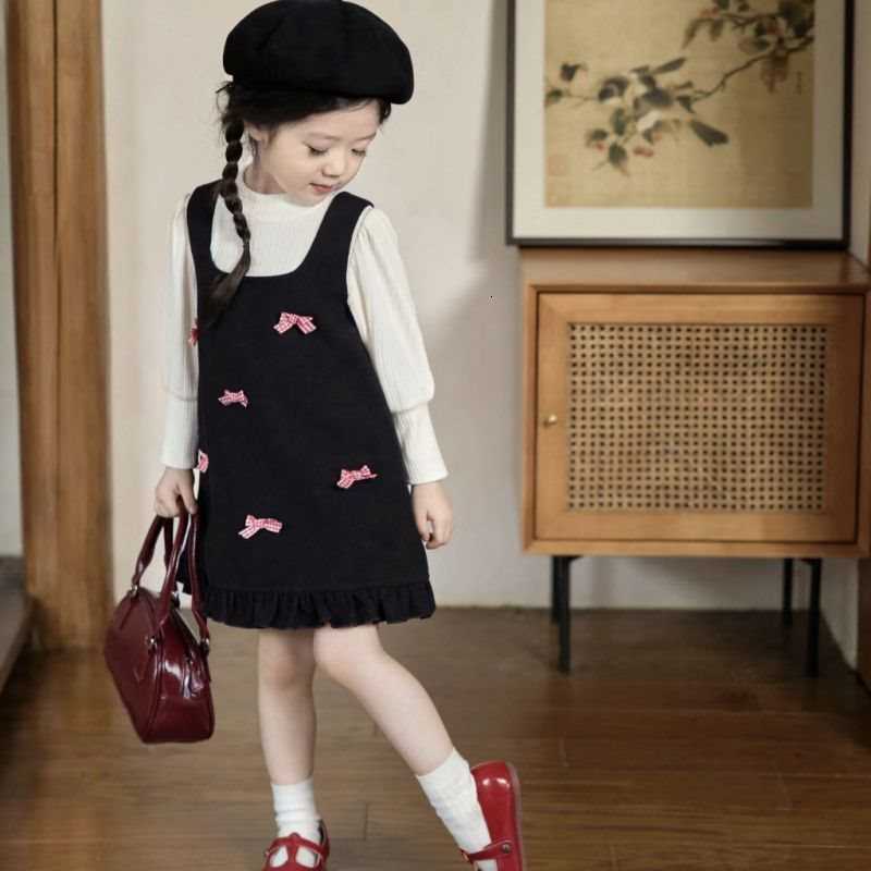 Girl's Dresses Girls' dress 2025 autumn Korean version children's fashion temperament girls' bow vest skirt sweet princess skirt