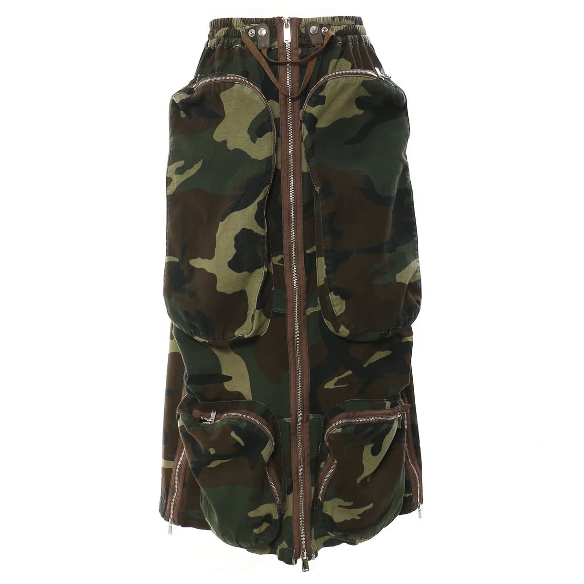Trendy Long Cargo Skirt Zipper Front Split Women y Rock Heavy Denim Skirts Maxi Multi Big Pockets Street Wear Personality 250310