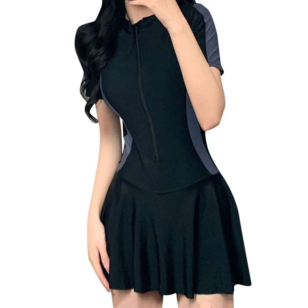 Women's zipper short sleeved swimsuit, slim fit, fashionable, summer, beachwear, women, 2024