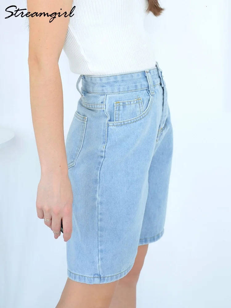 Streamgirl High Waisted Jeans Shorts for Women Retro Denim Shorts Loose Womens Short Straight Jeans Summer 250312