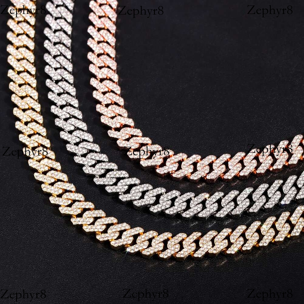 2025 New model 12MM Rose Gold Color Miami k Chain Iced Out Bg Rhie Cuban Choker Necklace Women Men Hip Hop Jewelry
