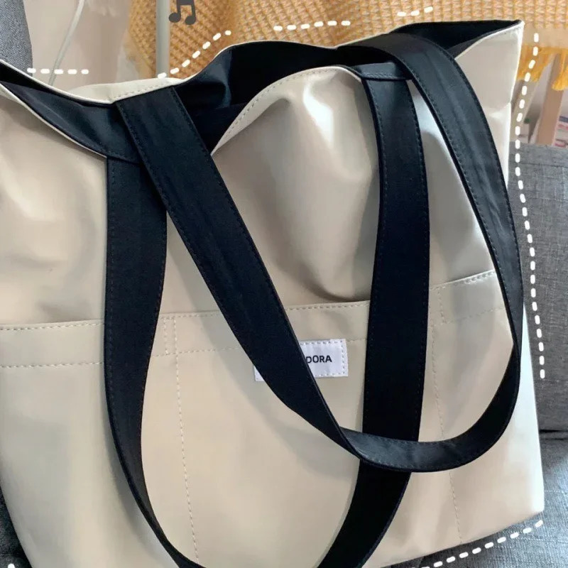 Women Tote Bag Aesthetic Solid Color Students Casual Handbag Shoulder Bag Large Capacity Oxford Reusable Shopping Beach Bag 250311