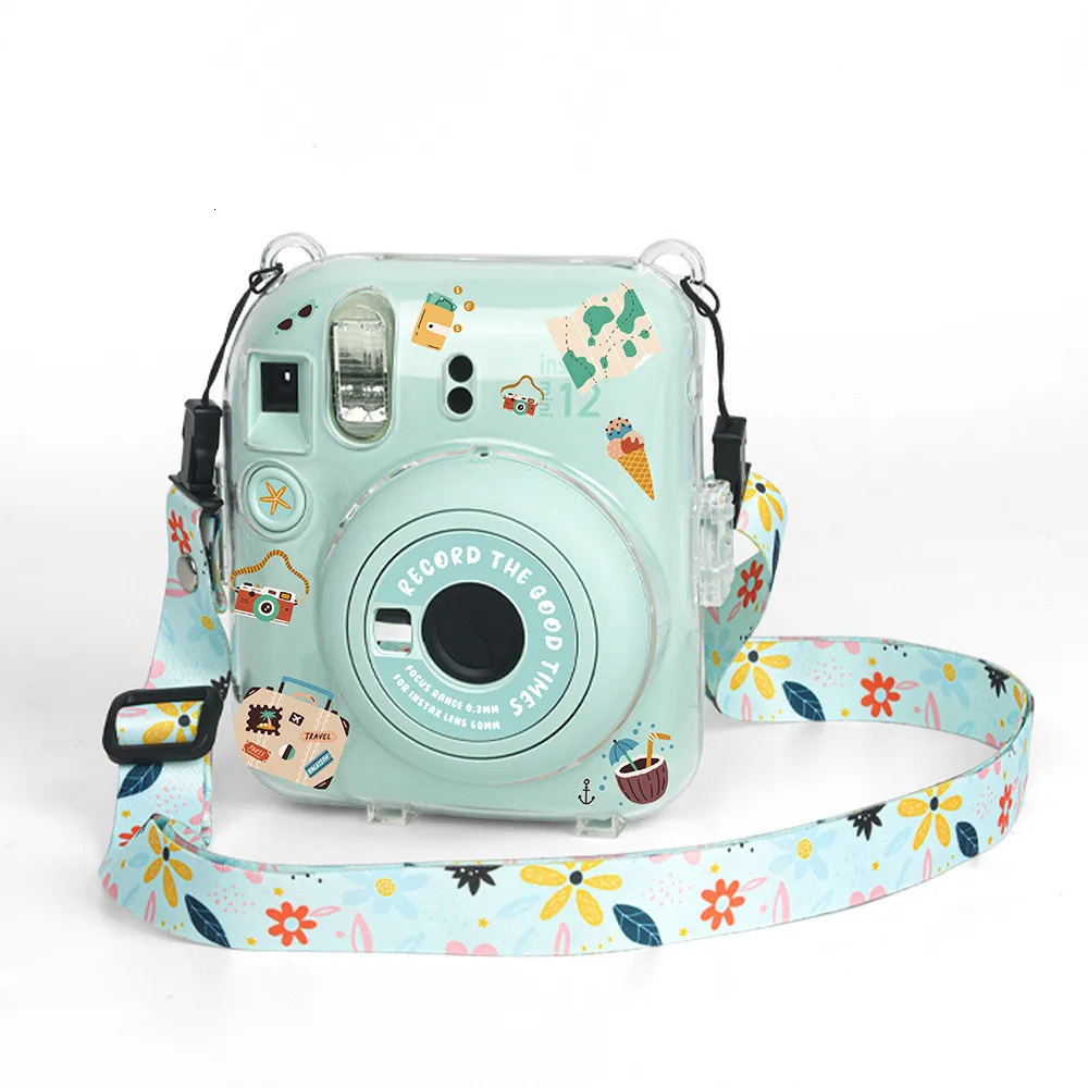 For Fujifilm Instax Mini 12 Transparent Camera Case Protective Carry Bag Cover with Shoulder Strap Storage ThreePiece 250304