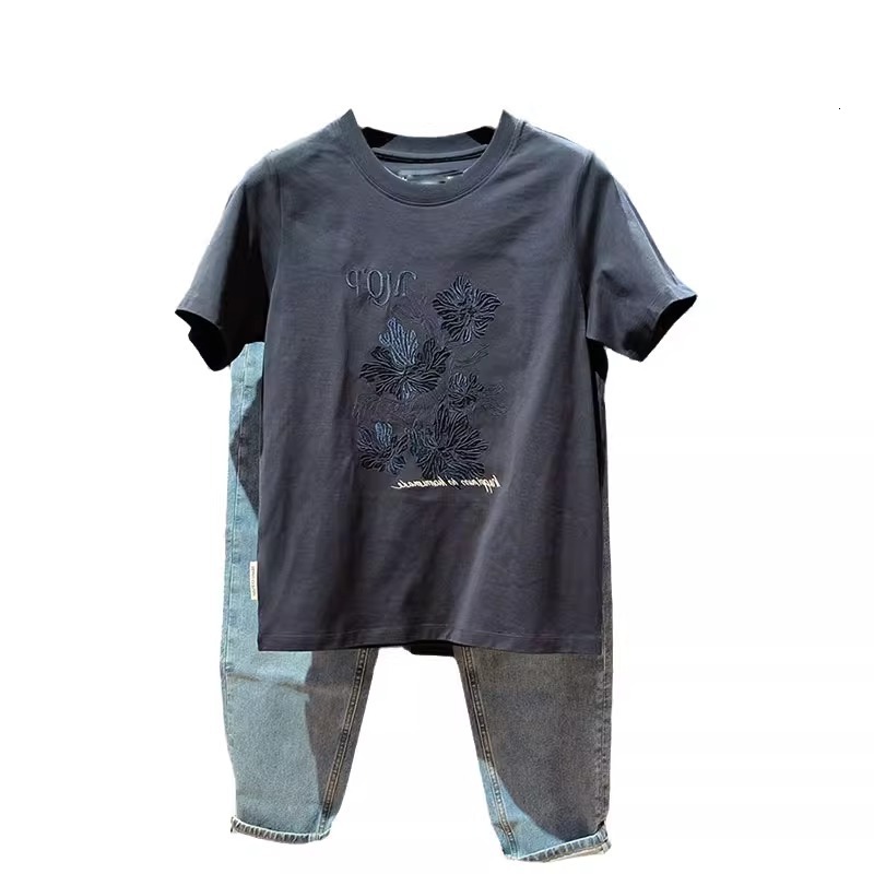 Outlets~American Embroidered Pure Cotton Short Sleeved T-Shirt, Women's Design Sense, Niche Loose Top