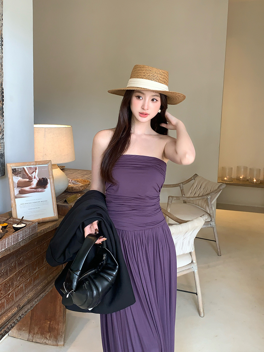 K516023 Spring and summer new high waist elegant tube top dress high-grade long skirt for women