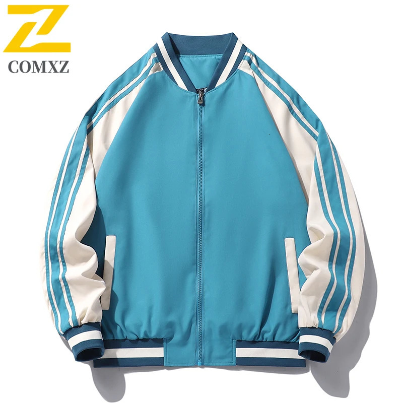 High quality baseball jacket mens autumn casual striped color contrast windproof Korean street loose 250312