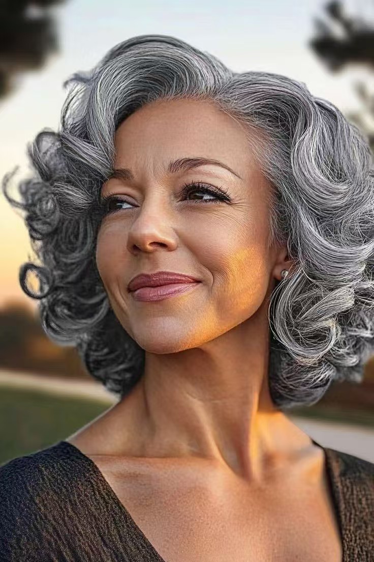 Soft fluffy bouncy Gray curls human hair wigs lace 5X5 HD, Salt and Pepper Grey natural hairstyle for Elegant silver strand Lace closure wig Graceful 
