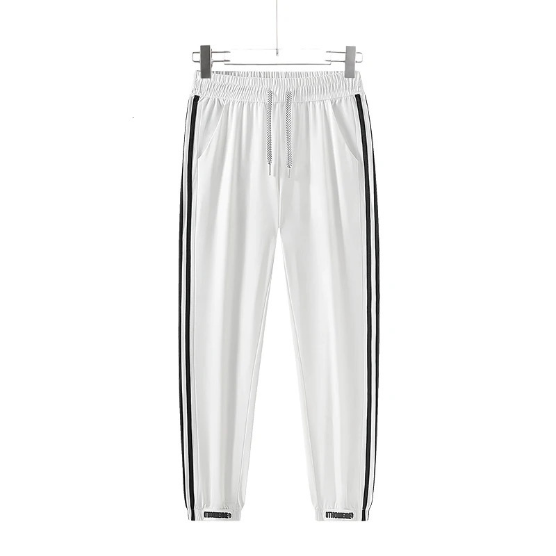 Quick Dry Sport Elastic Waist Drawstring Pants Ice Silk Cooling Causal Men Straight Loose Sweatpants Stretch Lightweight Trousers 250313