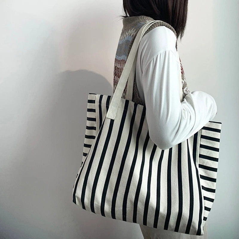 Womens Summer Bag Striped Shoulder Cross Shopping Bag Womens Casual Canvas Handbag 250311