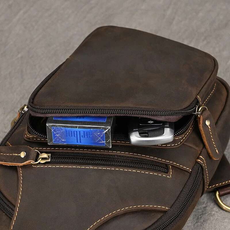 Luufan Men's Ipad Mini Cow Leather Shoulder Bags Casual Sporty Male Anti Theft Chest Pack Slim Bag For Men