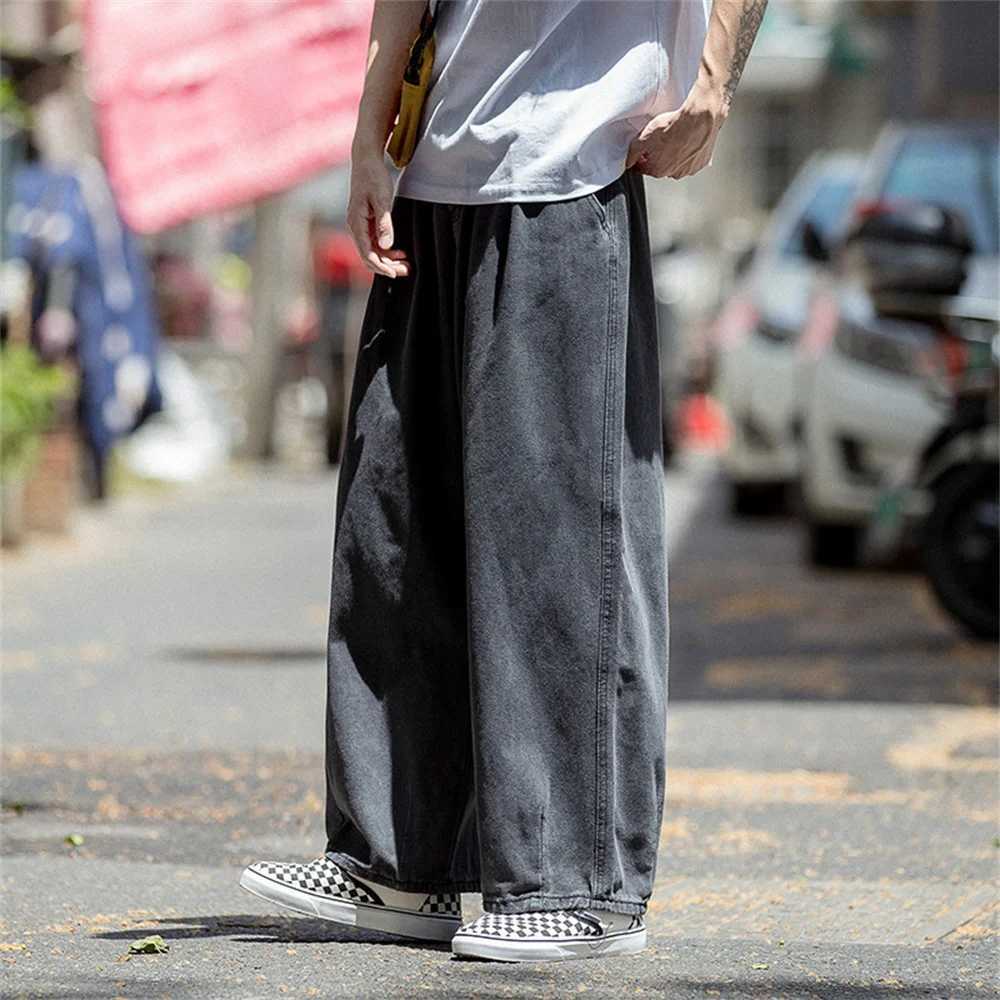 Mens jeans wide leg denim cargo jeans loose straight pocket mens jeans hip-hop streetwear skateboard neutral denim TrouserT250319