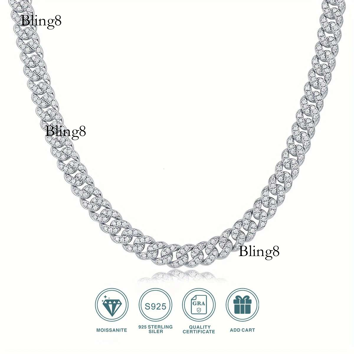 JIUZUAN D color full moissanite Cuban chain women's men's S sier necklace hip hop fashion boutique jewelry