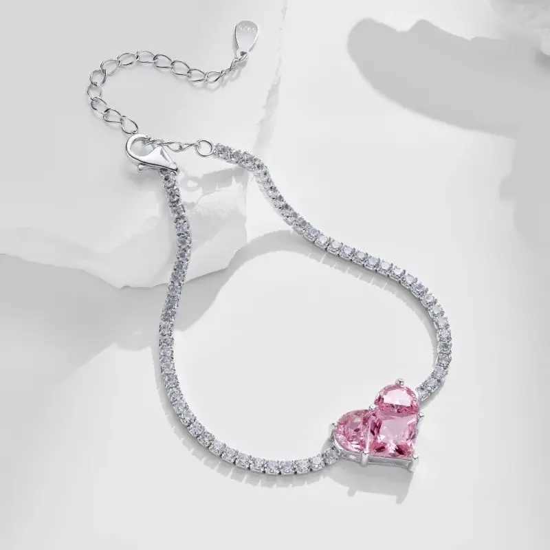 925 Silver Tennis Bracelet Women Diamond Pink Heart Bracelet Female Sparkling 5A Zircon Advanced Design Luxury Jewelry Girl GiftXJ250315
