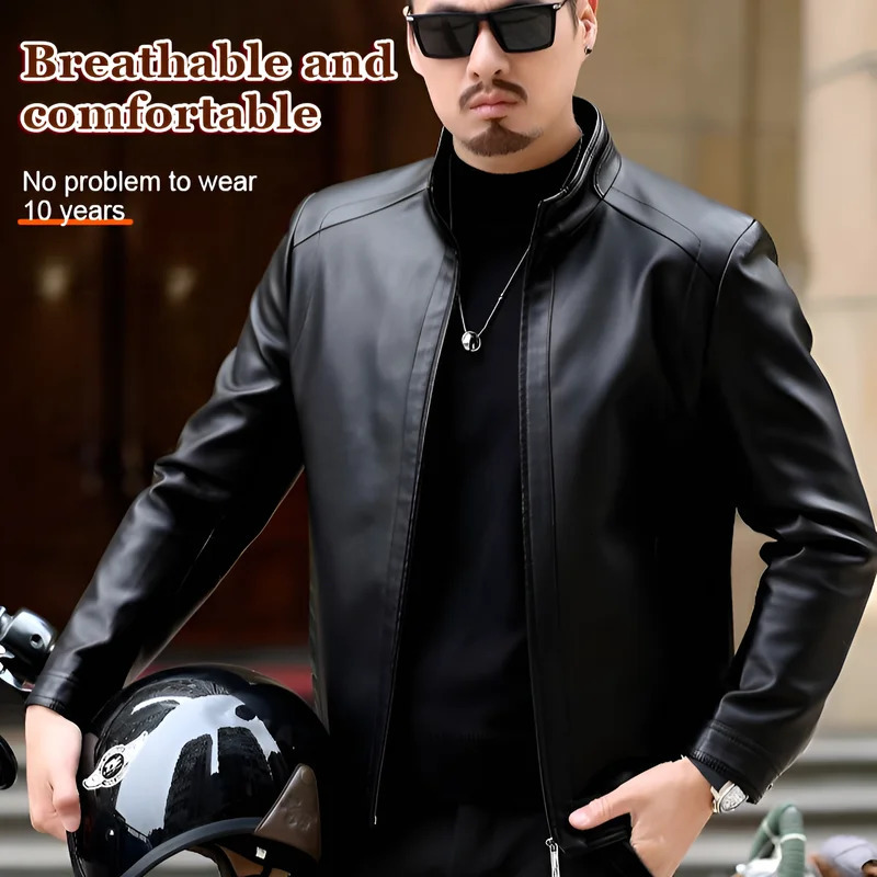 Mens leather jacket stand up collar mens casual PU 250313