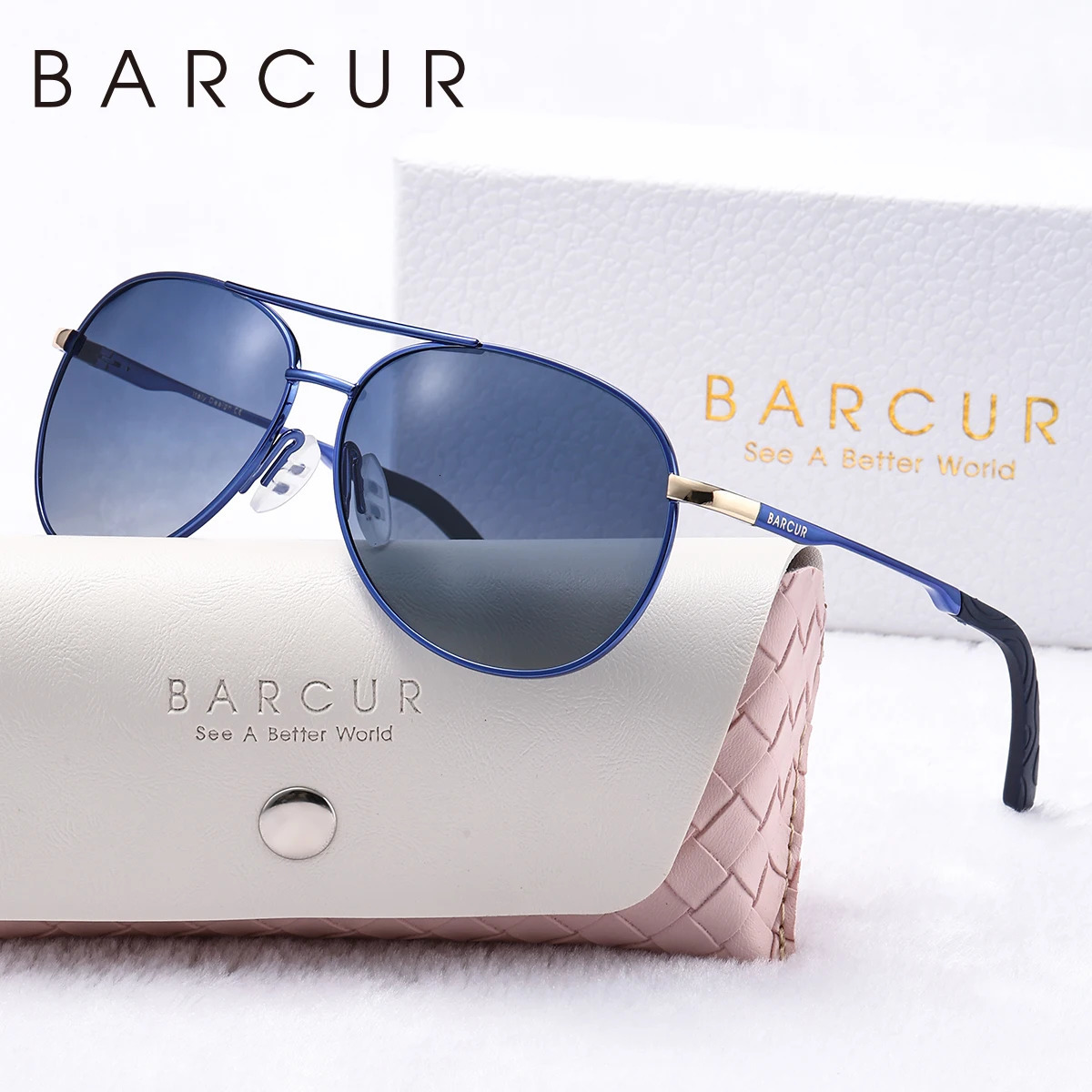 BARCUR Metal Polarized Pink Sunglasses Womens Lightweight Womens Sunglasses Blue Gradient Lens Clothing Accessories 250314